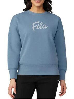 FILA Women's Pullover Sweatshirt Blue  Long Sleeve Crew Neck Logo Size M EUC